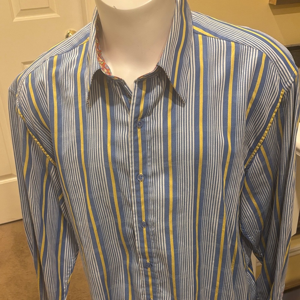Robert Graham Blue and Yellow Striped Shirt